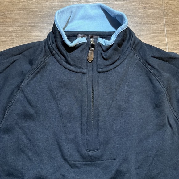 Paul Stuart Mens MEDIUM 1/4 Zip Sweater PimaCotton Pullover Mock Neck Black Blue - Picture 7 of 11